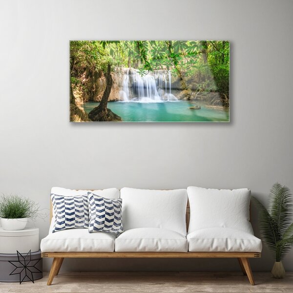 Skleneny obraz Vodopád jazero les príroda 100x50 cm 2 Prívesky