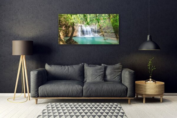 Skleneny obraz Vodopád jazero les príroda 100x50 cm 2 Prívesky