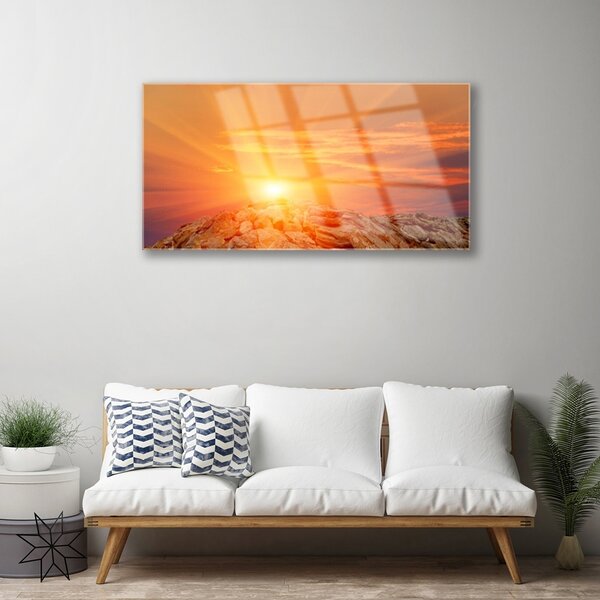 Skleneny obraz Slnko nebo hora krajina 100x50 cm 2 Prívesky