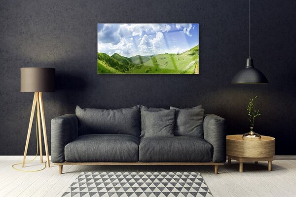 Skleneny obraz Hora lúka príroda 100x50 cm 2 Prívesky