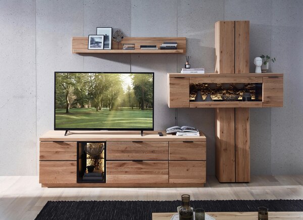 REGÁLOVÝ DIEL, divoký dub, korok, čierna, divoký dub, 140/203/42 cm Linea Natura - TV nábytok