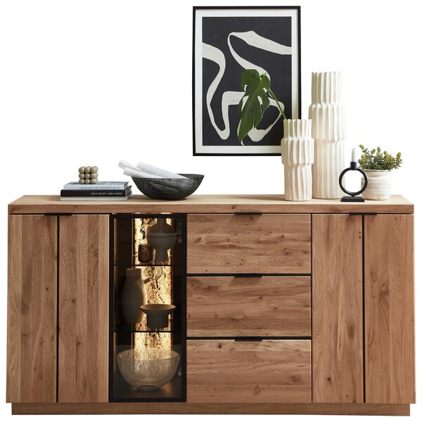 ŠIROKÁ KOMODA, divoký dub, korok, čierna, divoký dub, 180/93/48 cm Linea Natura - Komody