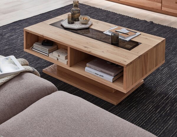 KONFERENČNÝ STOLÍK, čierna, divoký dub, drevo, sklo, kompozitné drevo, 115/43/65 cm Linea Natura - Stolíky do obývačky