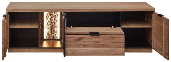 NÍZKA KOMODA, divoký dub, korok, čierna, divoký dub, 200/60/50 cm Linea Natura - Komody