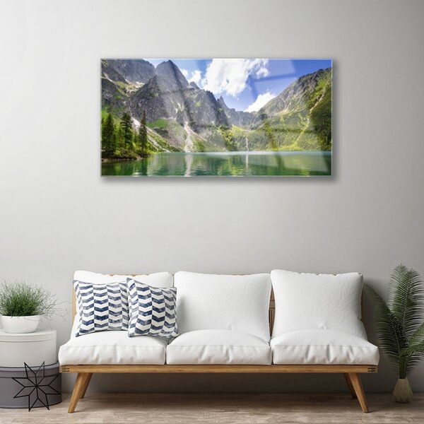Skleneny obraz Hora jazero príroda 100x50 cm 2 Prívesky