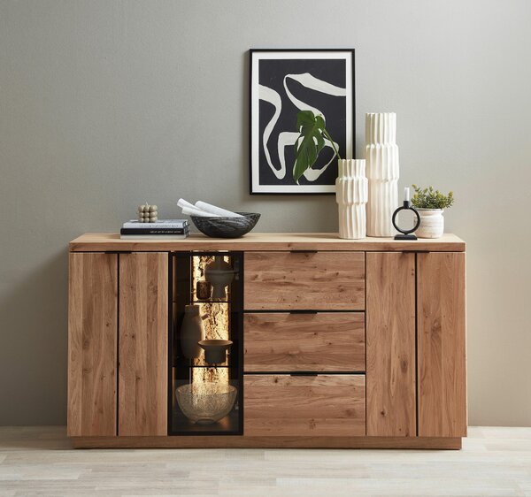 ŠIROKÁ KOMODA, divoký dub, korok, čierna, divoký dub, 180/93/48 cm Linea Natura - Komody