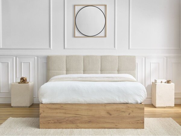 Béžová čalúnená čalúnená/z drevotriesky dvojlôžková posteľ s úložným priestorom s roštom 160x200 cm Kumo – Bobochic Paris