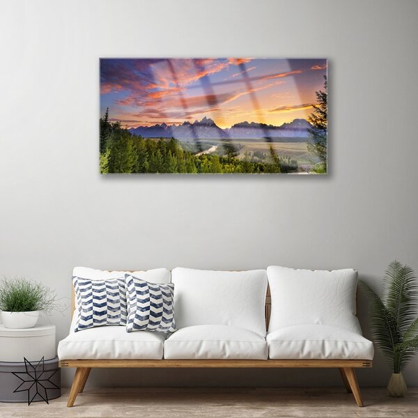 Skleneny obraz Hora les slnko príroda 100x50 cm 2 Prívesky