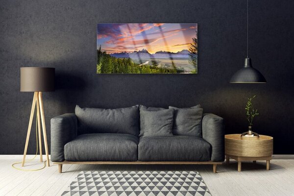 Skleneny obraz Hora les slnko príroda 100x50 cm 2 Prívesky