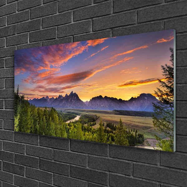 Skleneny obraz Hora les slnko príroda 100x50 cm 2 Prívesky
