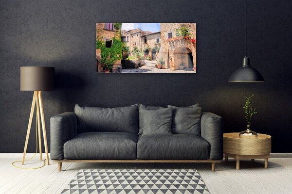Skleneny obraz Aleje kvety domy rastlina 100x50 cm 2 Prívesky