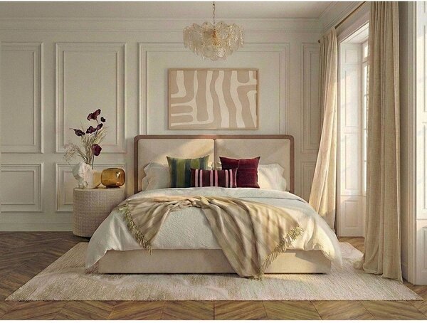 Béžová/staroružová čalúnená dvojlôžková posteľ s úložným priestorom s roštom 160x200 cm Mara – Bobochic Paris