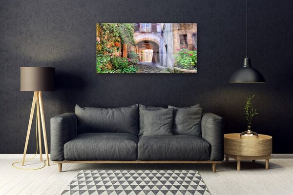 Skleneny obraz Aleje kvety domy rastlina 100x50 cm 2 Prívesky