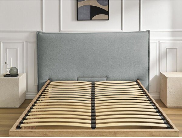 Svetlosivá čalúnená čalúnená/z drevotriesky dvojlôžková posteľ s úložným priestorom s roštom 160x200 cm Charlie – Bobochic Paris