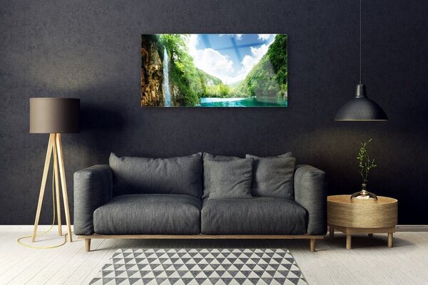 Skleneny obraz Hora les jazero príroda 100x50 cm 2 Prívesky