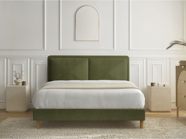 Zelená čalúnená čalúnená dvojlôžková posteľ s roštom 140x190 cm Mara – Bobochic Paris