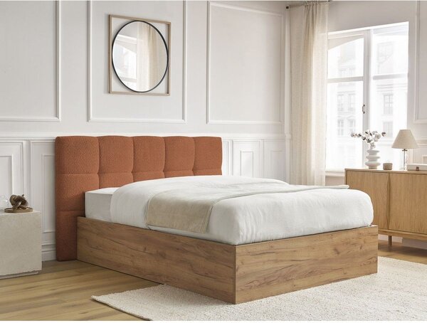 Čalúnená čalúnená/z drevotriesky dvojlôžková posteľ s úložným priestorom s roštom 160x200 cm v terakotovej farbe Kumo – Bobochic Paris