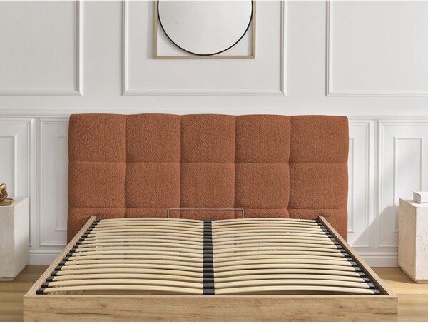 Čalúnená čalúnená/z drevotriesky dvojlôžková posteľ s úložným priestorom s roštom 160x200 cm v terakotovej farbe Kumo – Bobochic Paris