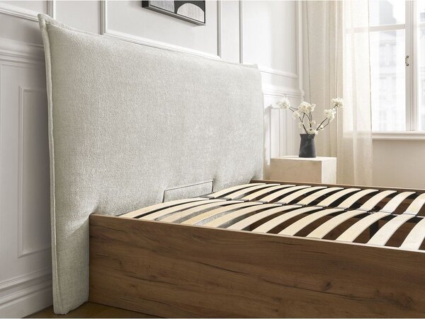 Krémovobiela čalúnená čalúnená/z drevotriesky dvojlôžková posteľ s úložným priestorom s roštom 160x200 cm Charlie – Bobochic Paris