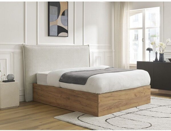 Krémovobiela čalúnená čalúnená/z drevotriesky dvojlôžková posteľ s úložným priestorom s roštom 160x200 cm Charlie – Bobochic Paris