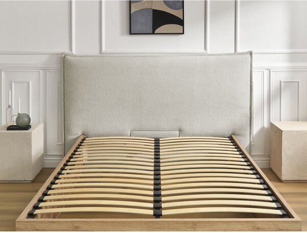 Krémovobiela čalúnená čalúnená/z drevotriesky dvojlôžková posteľ s úložným priestorom s roštom 160x200 cm Charlie – Bobochic Paris