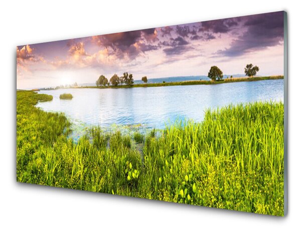 Skleneny obraz Tráva jazero príroda 120x60 cm 4 Prívesky