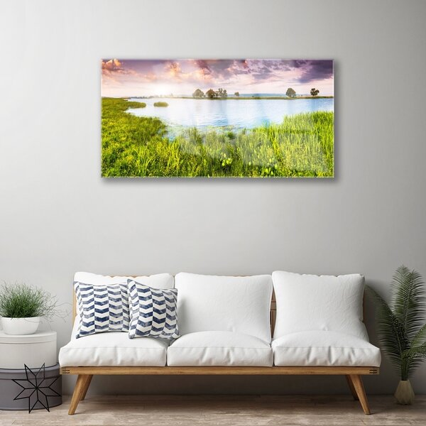 Skleneny obraz Tráva jazero príroda 100x50 cm 4 Prívesky