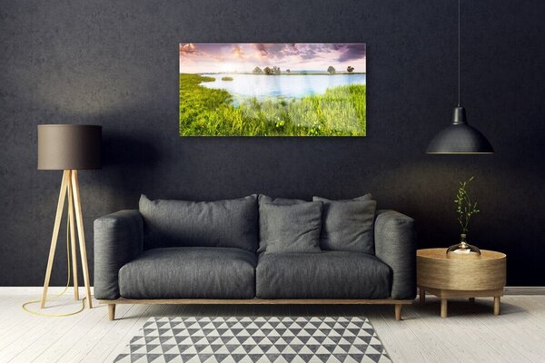 Skleneny obraz Tráva jazero príroda 100x50 cm 4 Prívesky