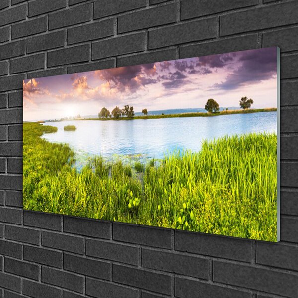 Skleneny obraz Tráva jazero príroda 100x50 cm 4 Prívesky