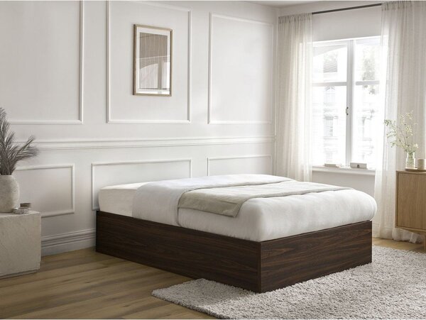Tmavohnedá dvojlôžková posteľ z drevotriesky v dekore brezy s úložným priestorom/bez čela s roštom 140x190 cm Mara – Bobochic Paris