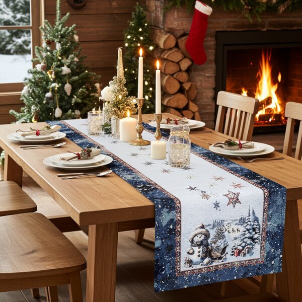 Vianočný gobelínový behúň na stôl s lurexom Magický Santa a snehové vločky Farba Viacfarebná Rozmery 45x90 cm