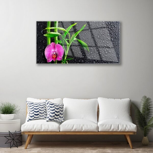 Skleneny obraz Bambus kvet kvapky 100x50 cm 2 Prívesky