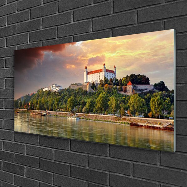 Skleneny obraz Mesto jazero krajina 100x50 cm 2 Prívesky