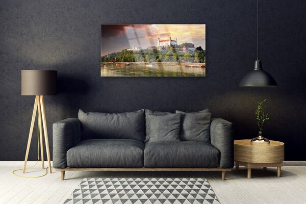 Skleneny obraz Mesto jazero krajina 100x50 cm 2 Prívesky