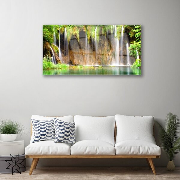 Skleneny obraz Vodopád jazero príroda 100x50 cm 2 Prívesky