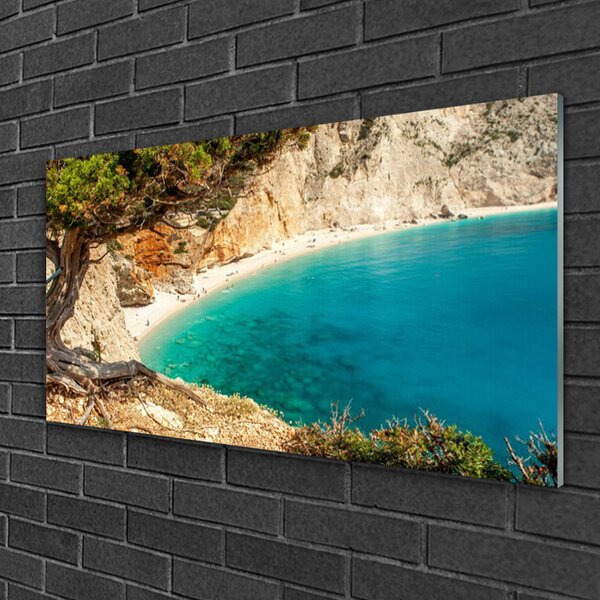 Skleneny obraz Záliv more skaly pláž 100x50 cm 2 Prívesky