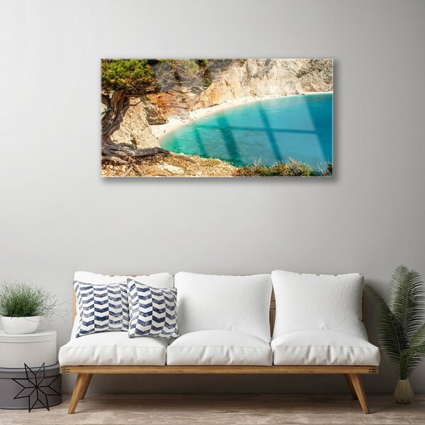 Skleneny obraz Záliv more skaly pláž 100x50 cm 2 Prívesky