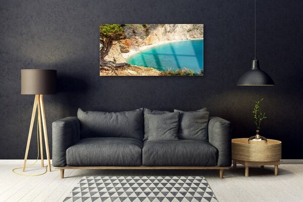 Skleneny obraz Záliv more skaly pláž 100x50 cm 2 Prívesky