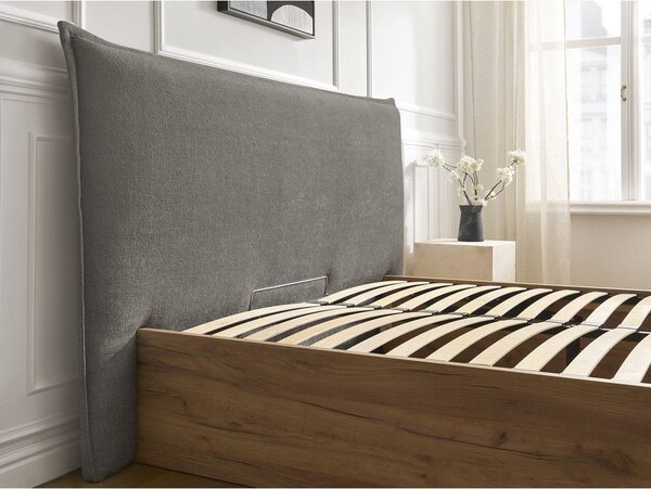 Sivá/taupe čalúnená čalúnená/z drevotriesky dvojlôžková posteľ s úložným priestorom s roštom 160x200 cm Charlie – Bobochic Paris