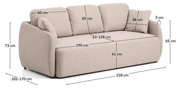 Béžová ženilková rozkladacia pohovka 218 cm Laira – Kave Home