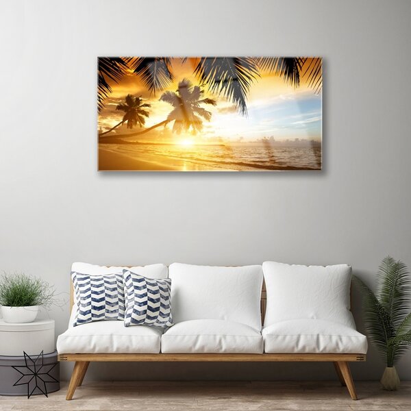 Skleneny obraz Pláž palma more krajina 100x50 cm 2 Prívesky