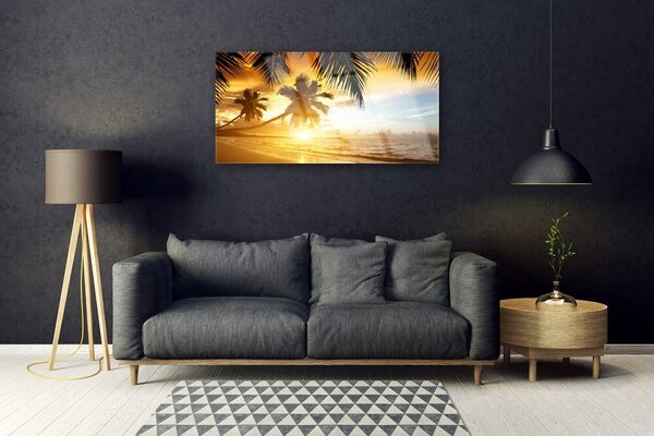 Skleneny obraz Pláž palma more krajina 100x50 cm 2 Prívesky