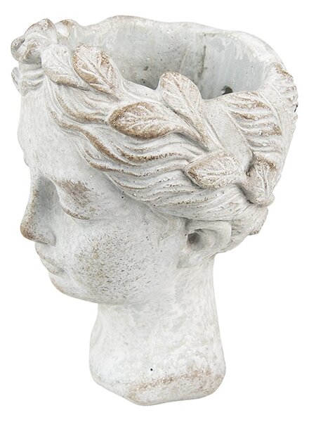 Šedý antik cementový nástenný kvetináč hlava ženy - 11*11*17 cm - Clayre & Eef