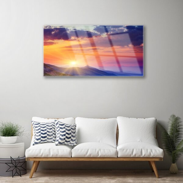 Skleneny obraz Slnko hory príroda 100x50 cm 2 Prívesky