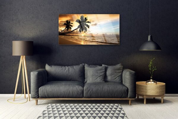 Skleneny obraz Palma stromy pláž krajina 100x50 cm 2 Prívesky