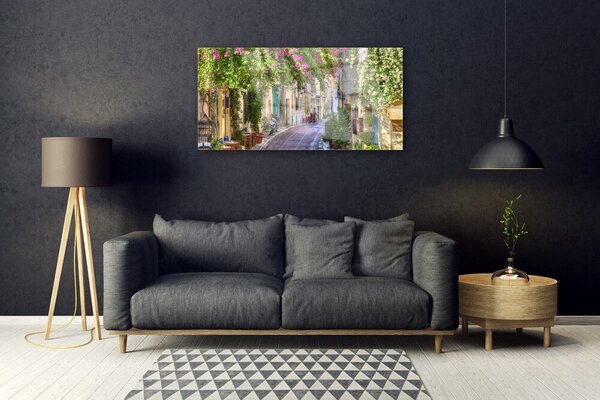 Skleneny obraz Aleje kvety domy rastlina 100x50 cm 2 Prívesky