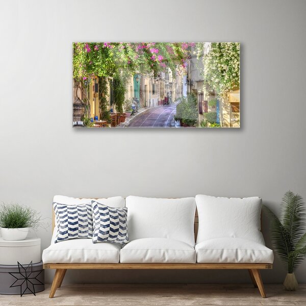 Skleneny obraz Aleje kvety domy rastlina 100x50 cm 2 Prívesky
