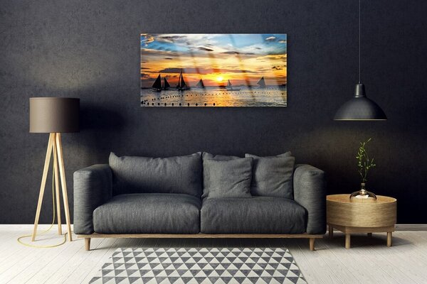 Skleneny obraz Loďky more slnko krajina 100x50 cm 2 Prívesky