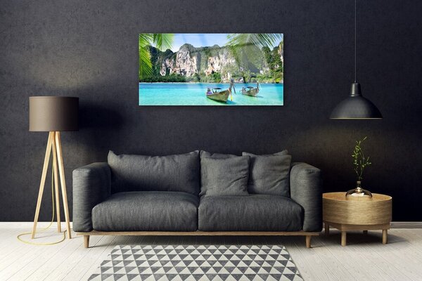 Skleneny obraz Loďky more príroda 100x50 cm 2 Prívesky