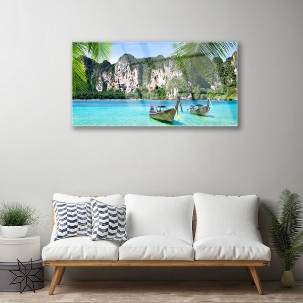 Skleneny obraz Loďky more príroda 100x50 cm 2 Prívesky